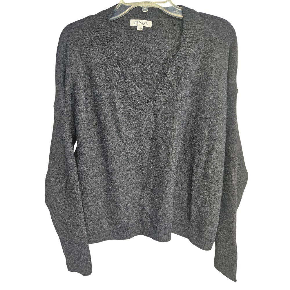 CBrand Womens Charcoal Gray Fuzzy V-Neck Pullover Sweater Relaxed Fit Large
